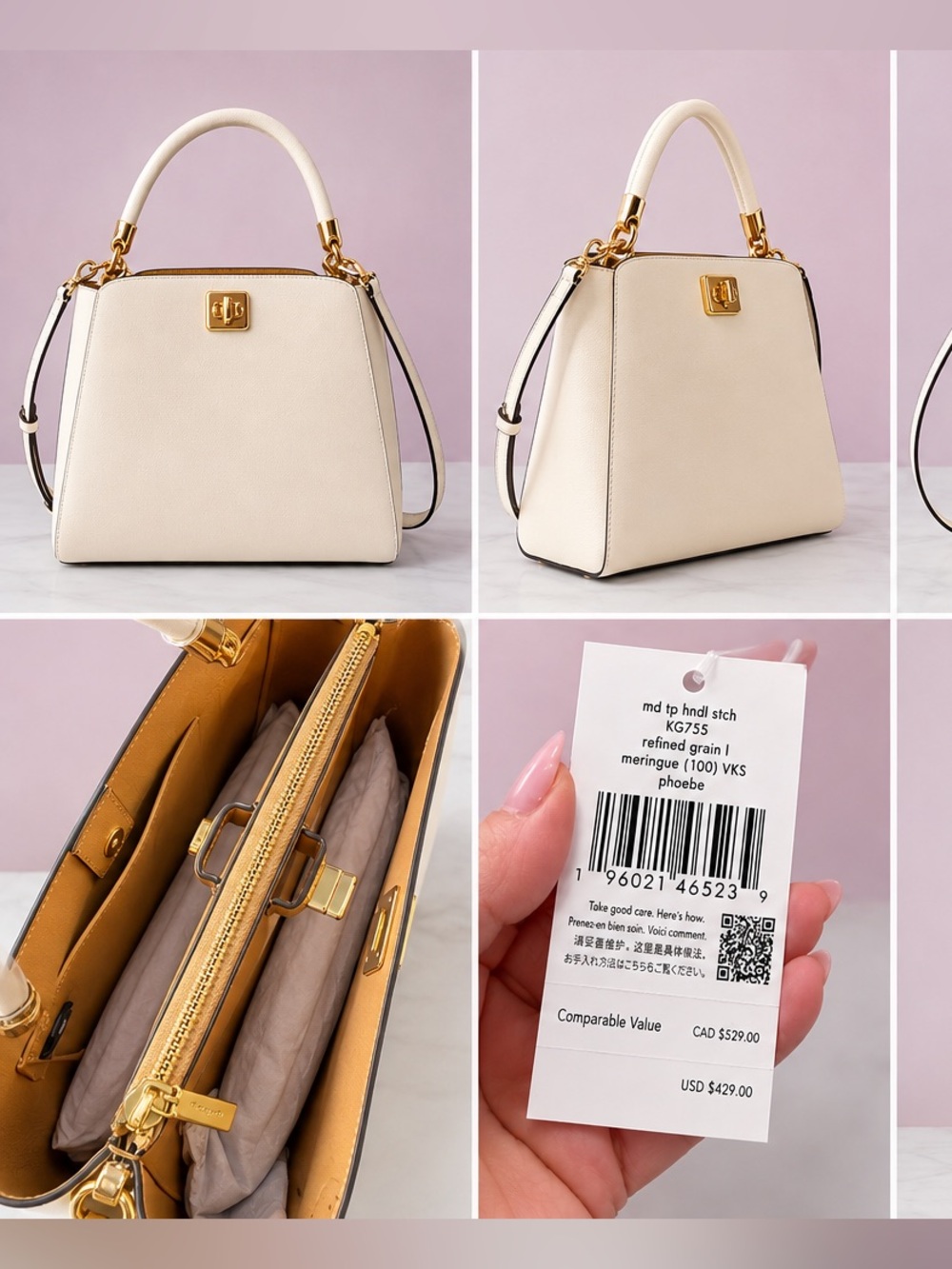 kate spade cream refined-grain Phoebe satchel with gold hardware